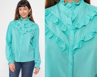 Women Y2k Puff Short Sleeve Shirts Tie Front Ruffle Hem