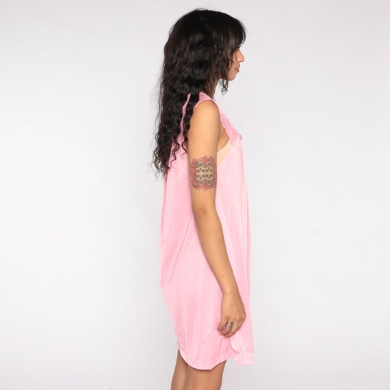 70s Pink Nightgown Bubblegum Pink Dress Floral La… - image 5