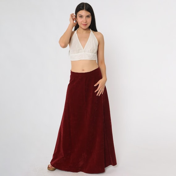 Burgundy Velvet Skirt Vintage 80s Dark Red Maxi High Waist Renaissance Gothic Romantic Alternative Vamp Witchy Whimsigoth Medieval Small