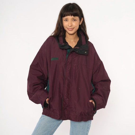 90s Columbia Windbreaker Burgundy Teal Colorblock Jacket Fleece Lined Vintage Outdoor Hiking Gorpcore Athletic Camping Track Extra Large XL