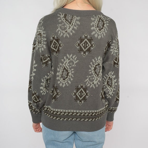 Grey Paisley Sweater 80s 90s Geometric Sweater Gr… - image 5