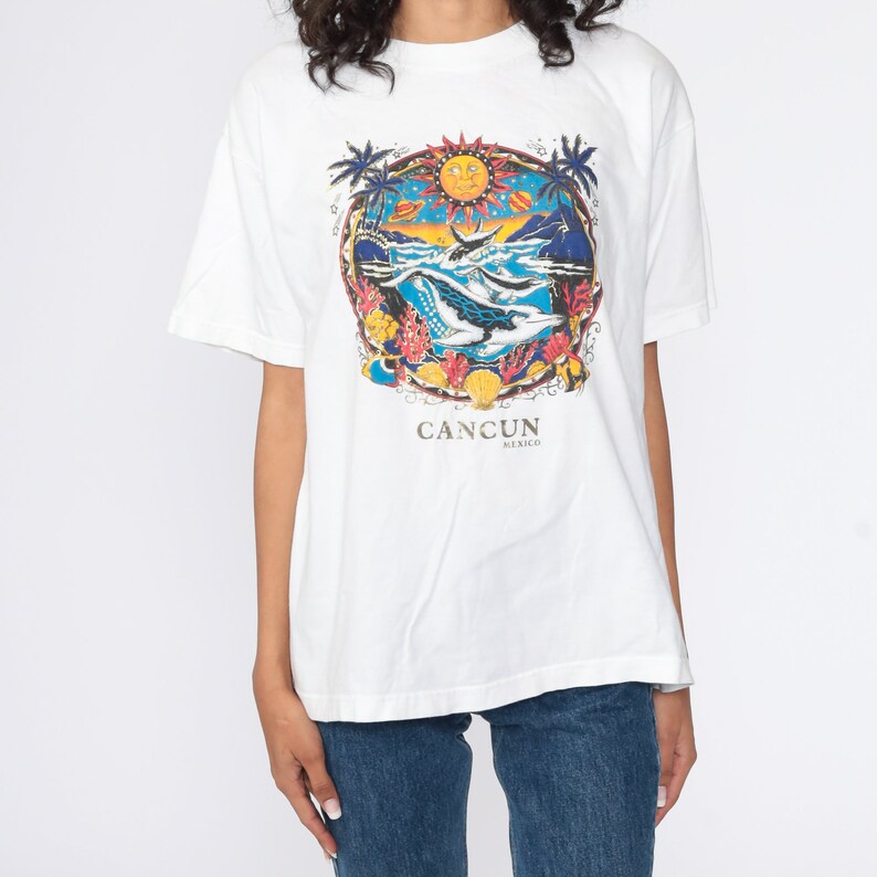 Dolphin Shirt Under The Sea Shirt Metallic Graphic Tshirt Cancun Mexico Shirt Retro T Shirt 90s Vintage Mexico Surfer Tee Medium Large image 6