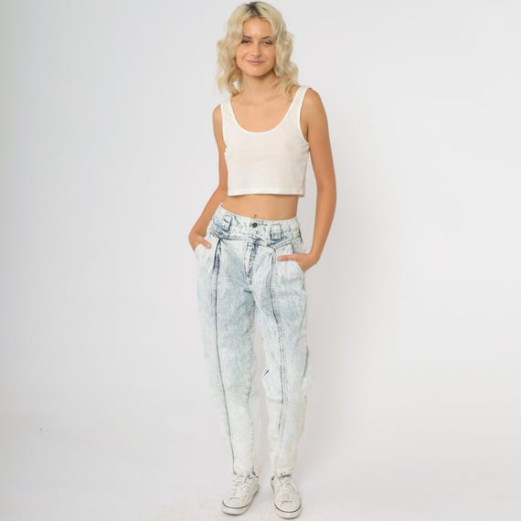 Acid Wash Jeans 90s Vintage High Waisted Bleached Denim Pants Relaxed Fit Cotton Trousers Grunge Revival Sustainable Small S 26