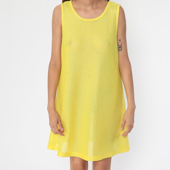 Sheer Yellow Dress Mini Dress Sheath Dress 90s  S… - image 6