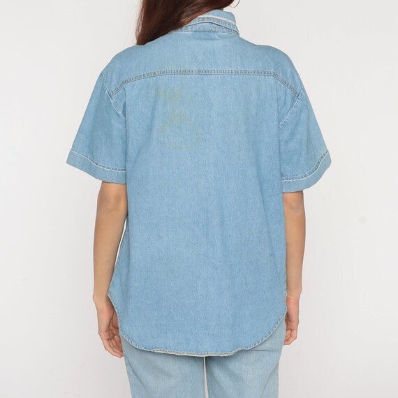 90s Denim Shirt Blue Jean Button up Top Studded G… - image 6
