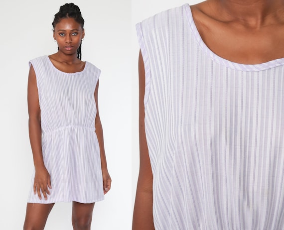 Purple Sun Dress 70s Mini Dress Lavender Striped Dress 1970s Boho High Waisted Sundress Retro Vintage Sleeveless Sun Bohemian Extra Large xl