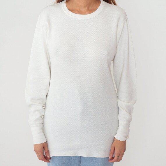 White Thermal Shirt 90s Long Sleeve Waffle Knit T… - image 6