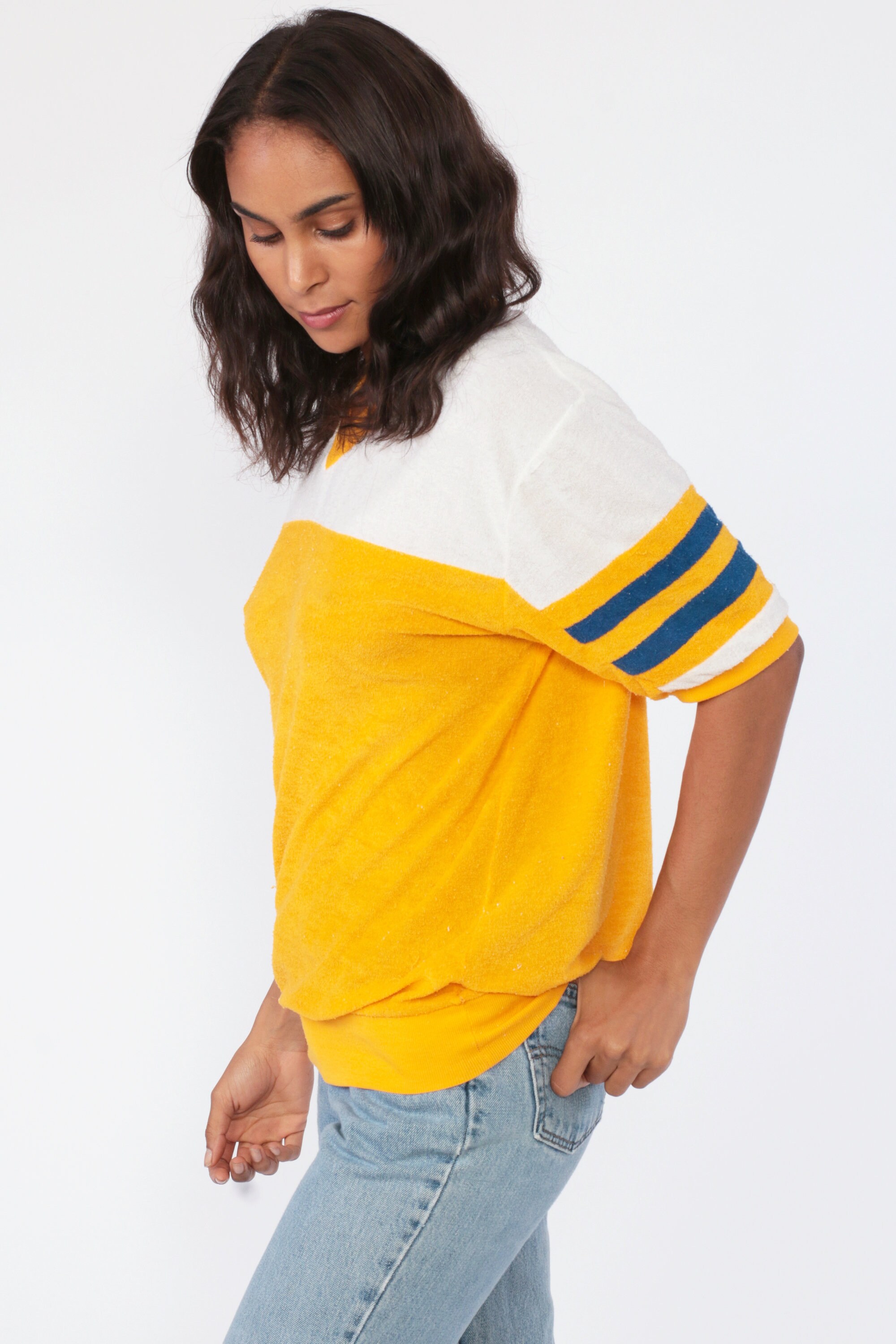 Download Terry Cloth Shirt RINGER Tee 70s Yellow Color Block Tee ...