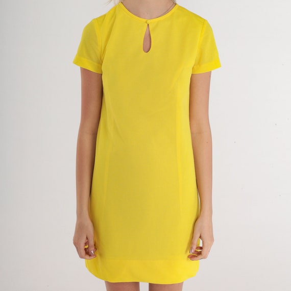 Bright Yellow Dress 60s Mod Mini Dress Keyhole Si… - image 7