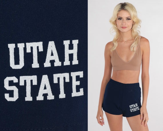 80s Jogging Shorts Navy Blue Utah State University Running Shorts Gym Racing Joggers Sports USU Big Blue Retro Vintage 1980s Extra Small xs