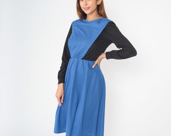 Vintage Black and Blue Colorblock Dress | Classic Fitted Midi Dress | Size M - Etsy Vintage Black and Blue Colorblock Dress | Classic Fitted Midi Dress | Size M - Etsy