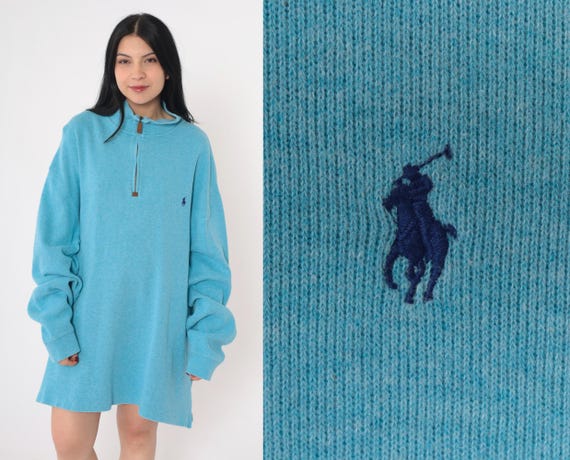 Polo Ralph Lauren Sweater 00s Blue Knit Sweater Quarter Zip Pullover Jumper Retro Basic Plain Simple Streetwear Vintage 00s Men s 2xl Tall Etsy