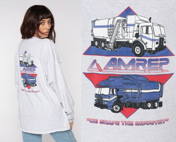 Garbage Truck Shirt 90s AMREP Trucker TShirt Dumptruck Garbage Man Graphic Tee Long Sleeve Vintage Americana Trashman Uniform 2xl xxl