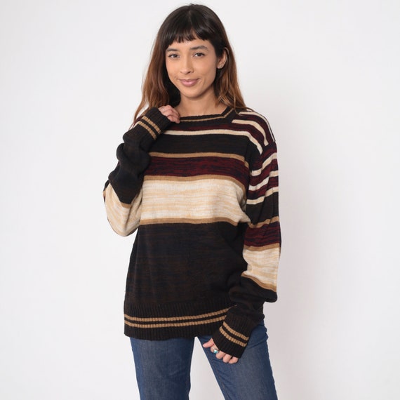 Striped Space Dye Sweater 70s Brown Burgundy Swea… - image 3