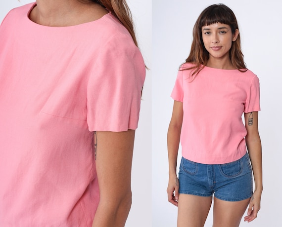 60s Mod Shirt Bubblegum Pink Top 1960s Plain Blou… - image 1
