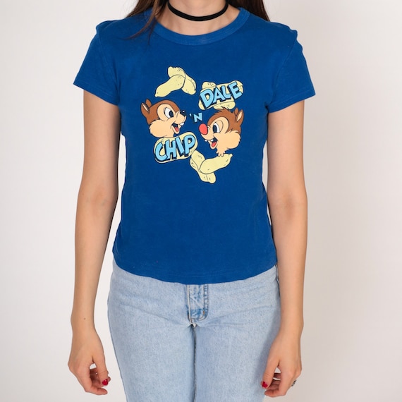 Chip N Dale Shirt 90s Disney T-Shirt TV Show Movie Chipmunk Graphic Tee Retro Cartoon Disneyland Tshirt Blue Vintage 1990s Extra Small xs