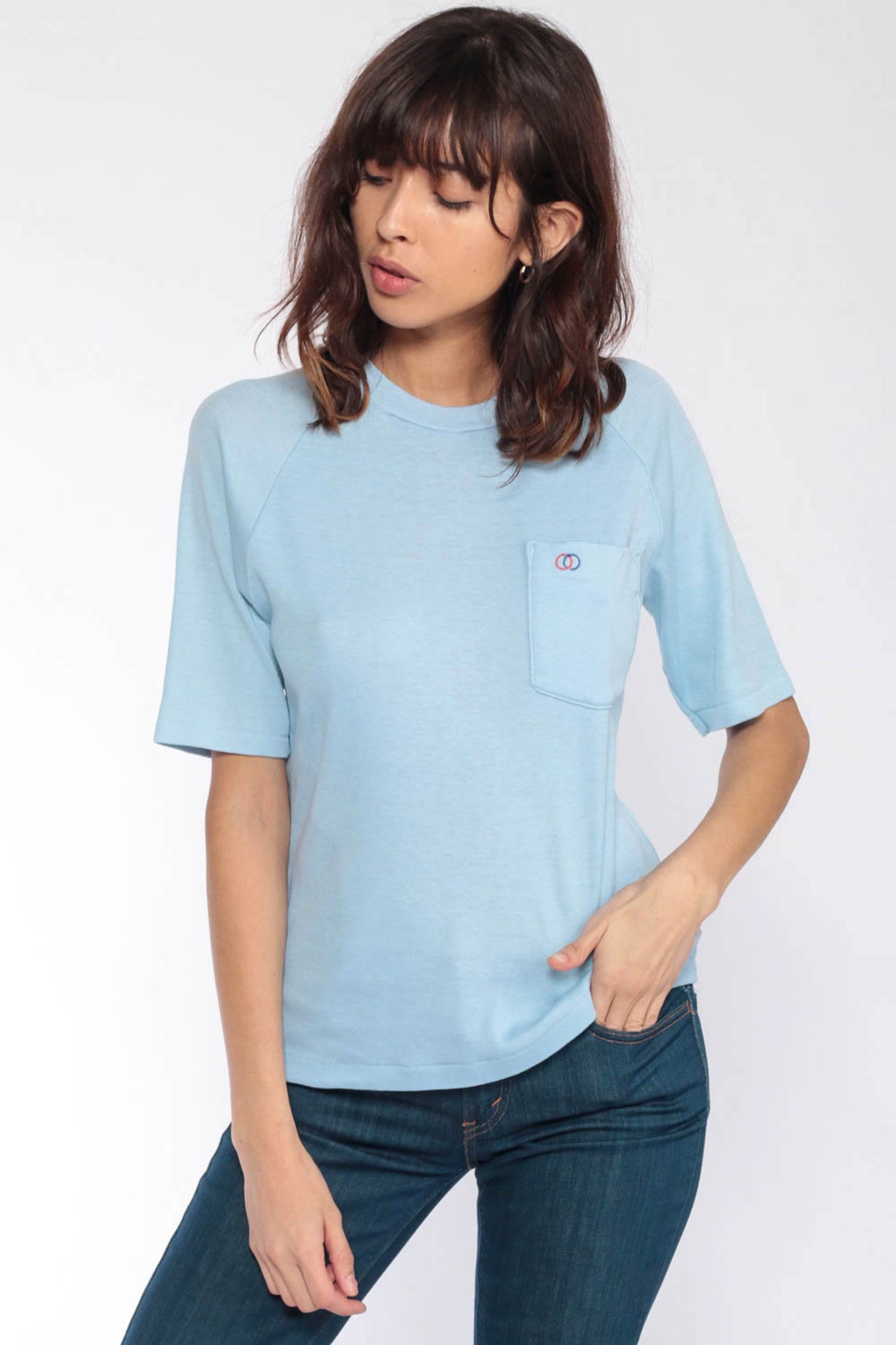 Baby Blue T Shirt Paper Thin Shirt Plain Tshirt 80s T Shirt Etsy