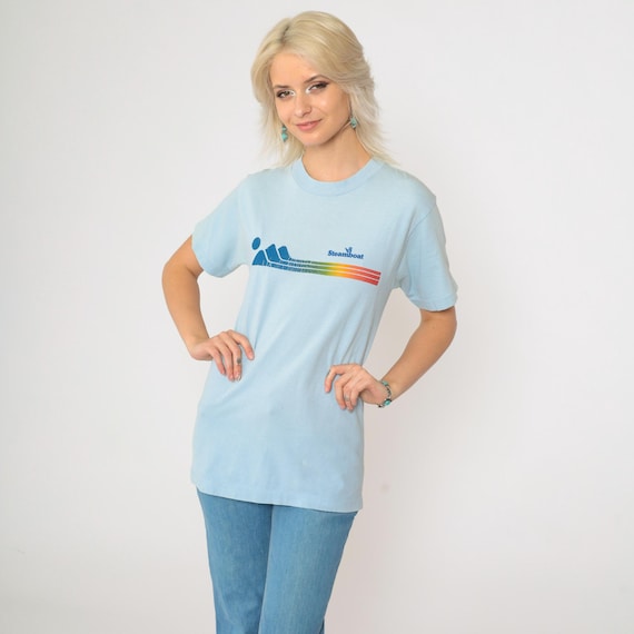 Vintage Steamboat Colorado T Shirt 80s Graphic Tee Single Stitch Ski Resort TShirt Mountain Paper Thin Retro 1980s Baby Blue Small
