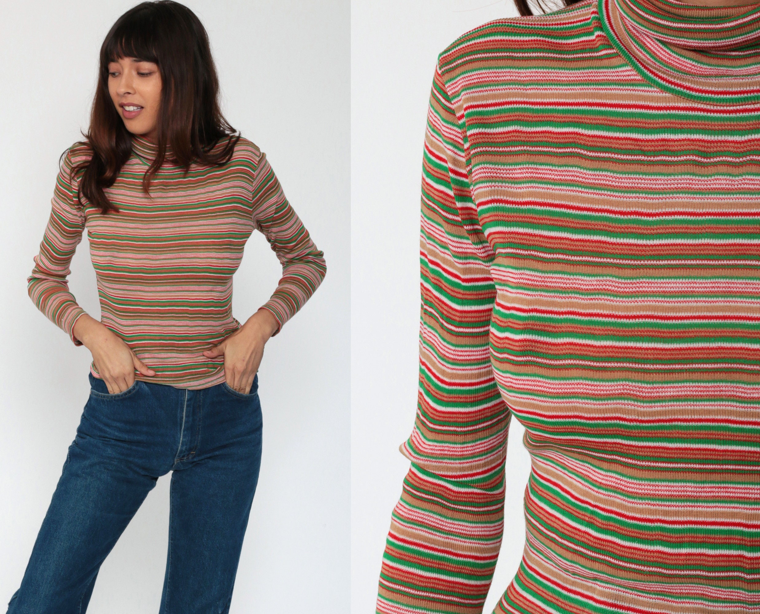 Turtleneck Shirt 70s Top Long Sleeve 