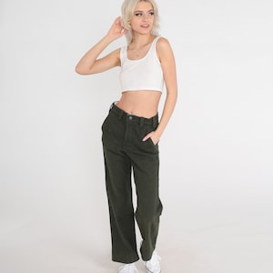 Wool Blend Trousers Olive Green Pants 80s Straight Leg Trousers High Waisted 1980s Vintage Small 28 image 2