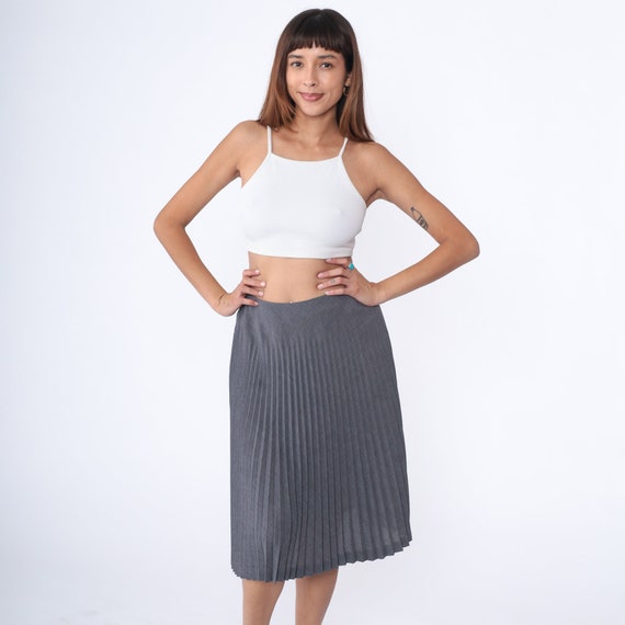 Grey Pleated Skirt 00s Midi Skirt High Waisted Retro Knee Length Skirt Basic Plain Simple Preppy Work Secretary Vintage Y2K Small 6