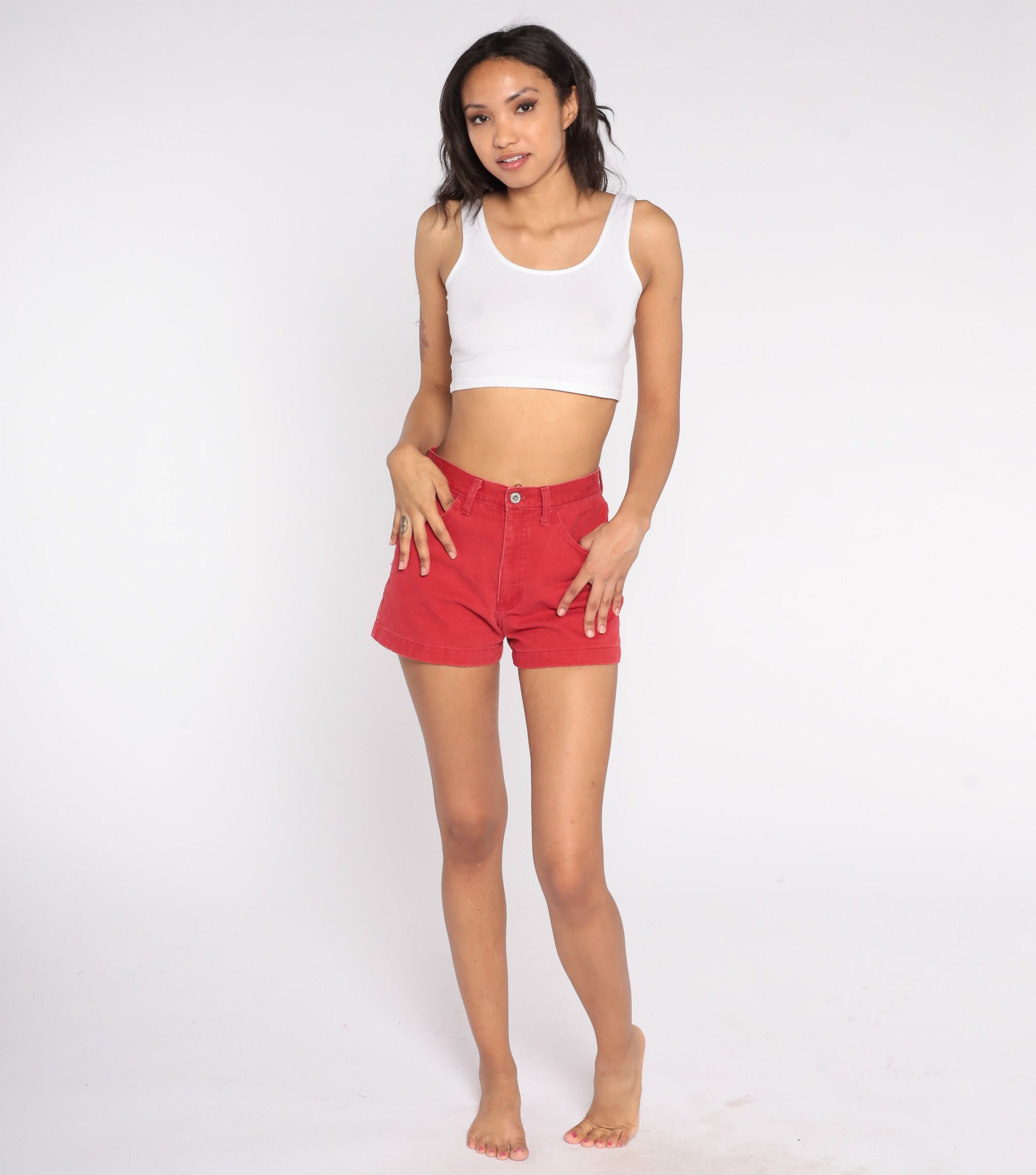 Red Guess Shorts 90s Denim High Waisted 