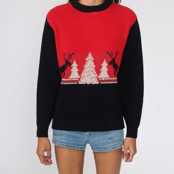 Reindeer Sweater 80s Christmas Tree Sweater Vinta… - image 6