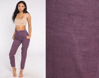 Tapered Corduroy Pants 80s Purple High Waisted Trousers Mom Pants High Waist 1980s Relaxed Slim Vintage Extra Small xs