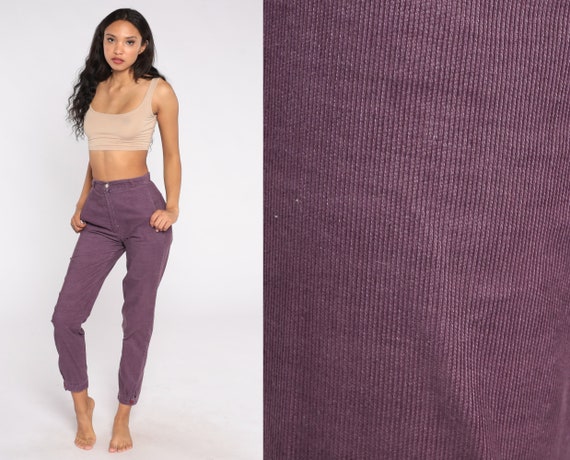 Tapered Corduroy Pants 80s Purple High Waisted Trousers Mom Pants High Waist 1980s Relaxed Slim Vintage Extra Small xs