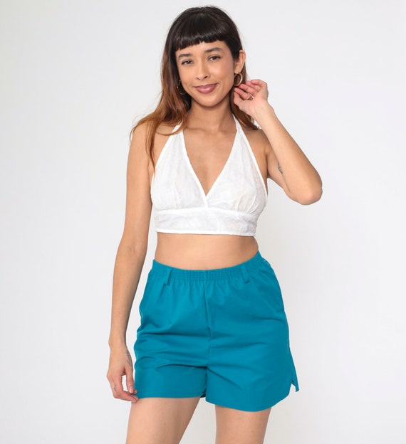 Vintage Casual Shorts 80s Blue Lounge Shorts High Waisted Retro Shorts Vintage 1980s Elastic Waist Plain Pull On Shorts Small S