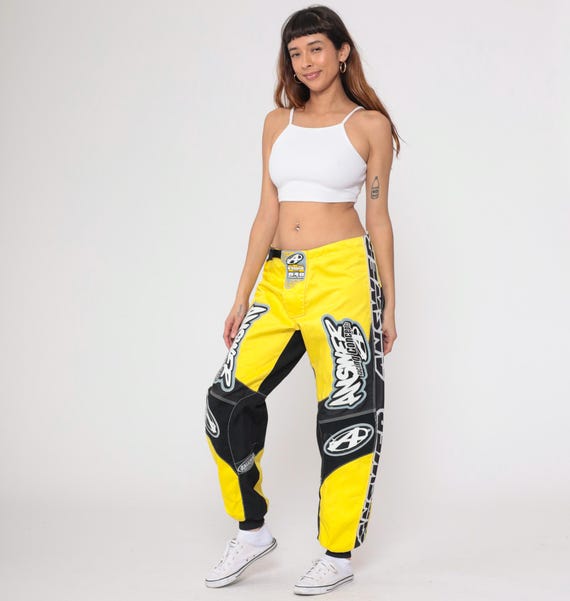 Motocross Racing Pants Y2K Answer Concepts Yellow Black Baggy BMX Vintage Gear Technical Sportswear Gorpcore Off Road Dirt Bike Large L