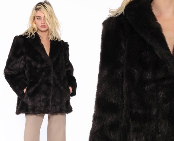 Faux Fur Coat Dark Brown Fake Jacket Vegan Vintage 70s 80s Faux Fur Coat Dark Brown Fake, Dark Brown Faux Fur Coats Uk