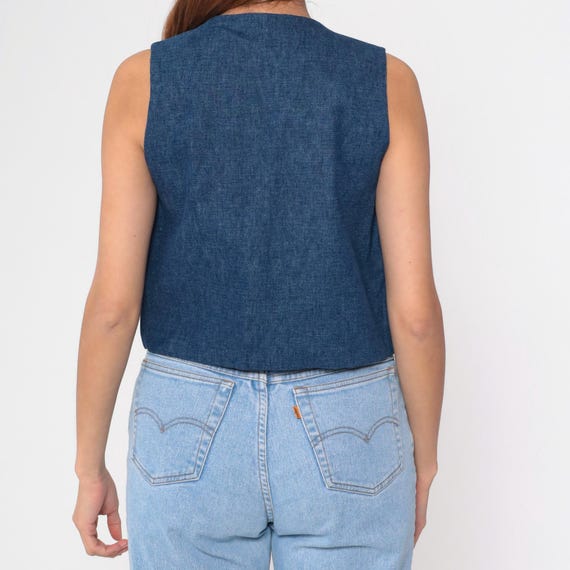90s Reversible Patchwork Vest Vintage Chambray Pl… - image 9