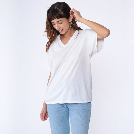 90s White T Shirt V Neck Tee Shirt Plain Tshirt P… - image 3