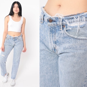 Ripped Levis Jeans 80s Acid Wash Distressed Jeans Slim Straight Leg Jeans 90s Mom Jeans Denim Pants Mid Rise Waist 1980s Small image 1