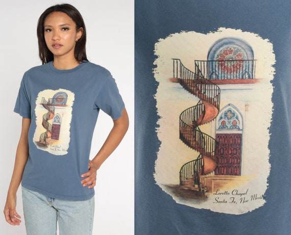 Loretto Chapel Tshirt Santa Fe Shirt New Mexico Shirt Tee 90s Church Graphic Tshirt Southwestern Vintage Retro T Shirt Blue 1990s Small