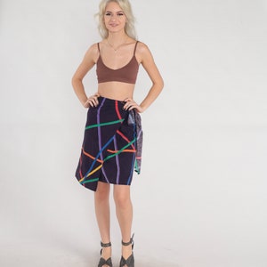 80s Mini Skirt Navy Blue Striped Wrap Skirt Retro Abstract Print Miniskirt Summer Pool Party Red Green Orange Hippie Vintage 1980s Small S