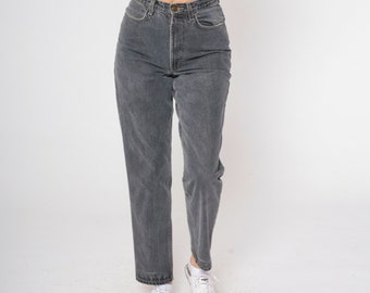 90s Grey Mom Jeans High Waisted Tapered Leg Denim Pants 1990s Vintage High Rise Slim Fit Cotton Small 28