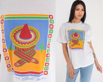 Cancun T-Shirt 90s Mexico Shirt Sombrero Desert Cactus Graphic Tee Club Med Travel Souvenir Tourist TShirt Single Stitch Vintage 1990s XL