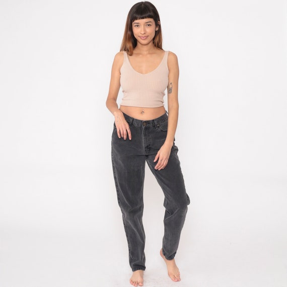 90s Faded Black Jeans Mom Jeans Liz Claiborne Relaxed Mid Rise Denim Pants Tapered Retro Vintage 1990s Medium Long Tall