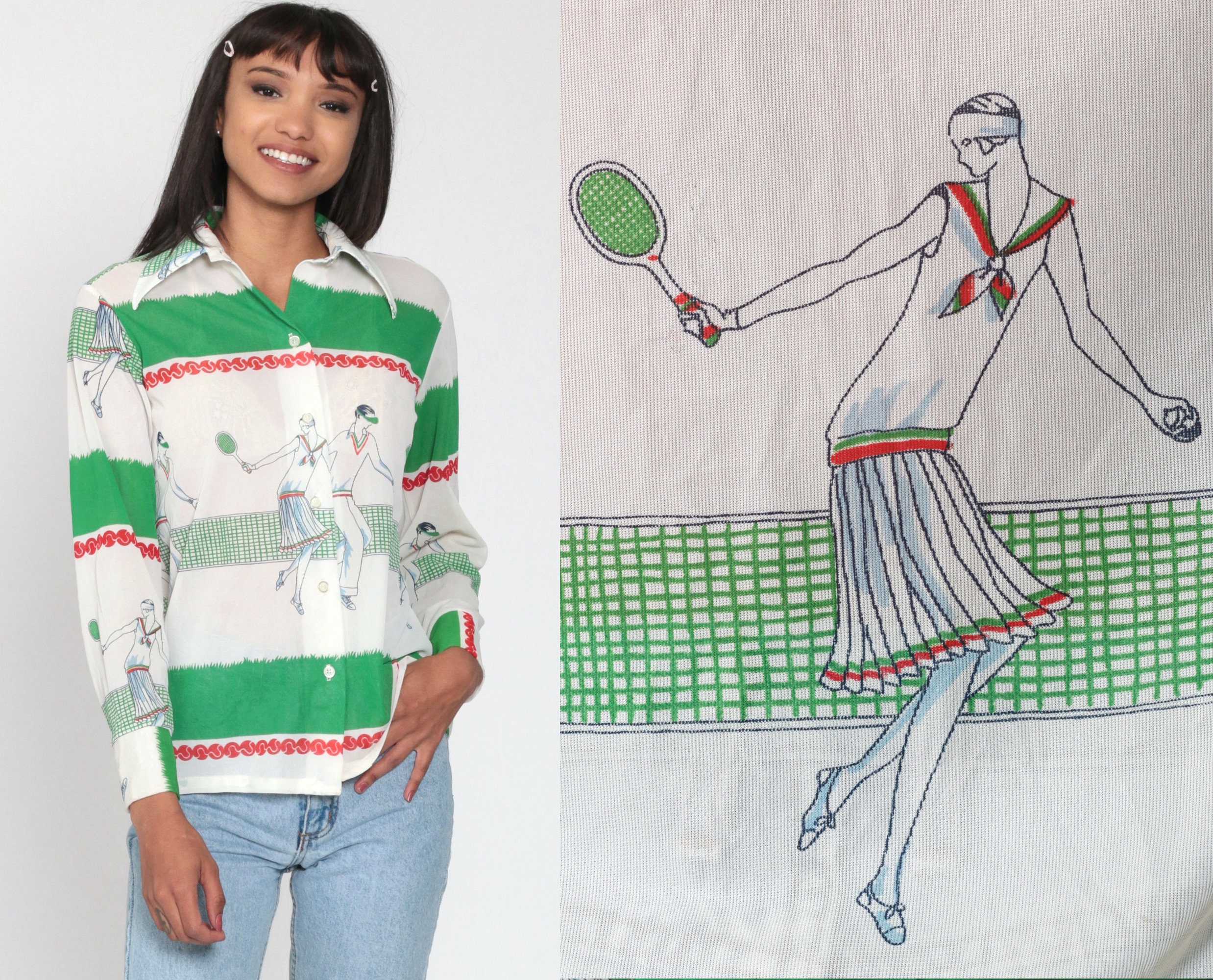 70s Tennis Shirt Preppy Blouse Sheer 
