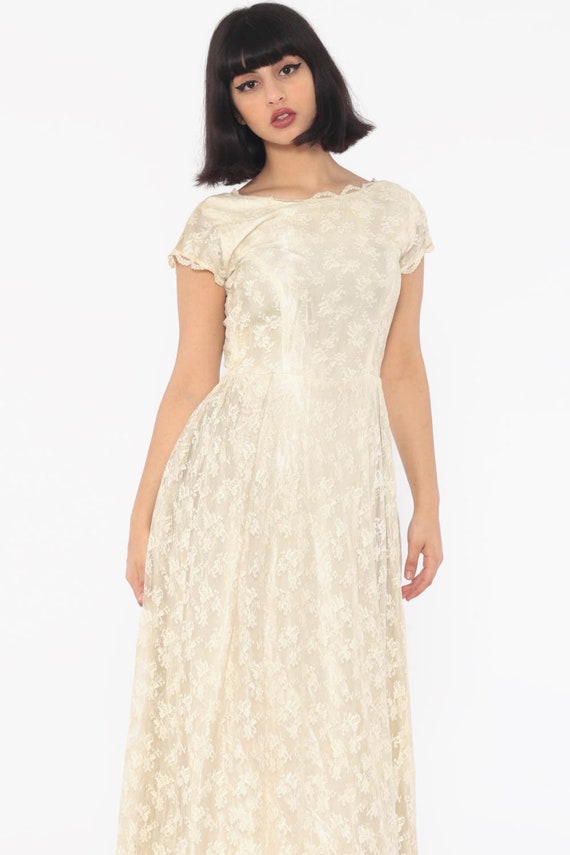 Long Lace Dress 60s Wedding Dress Cream Lace 70s … - image 5