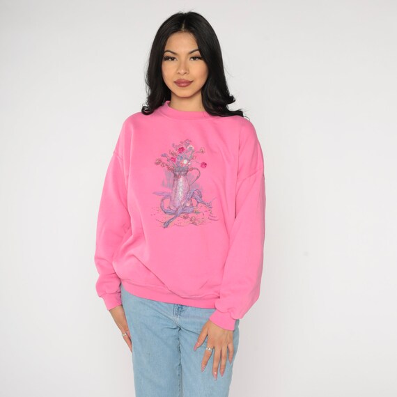 Flower Pot Sweatshirt 90s Hot Pink Floral Sweatsh… - image 4