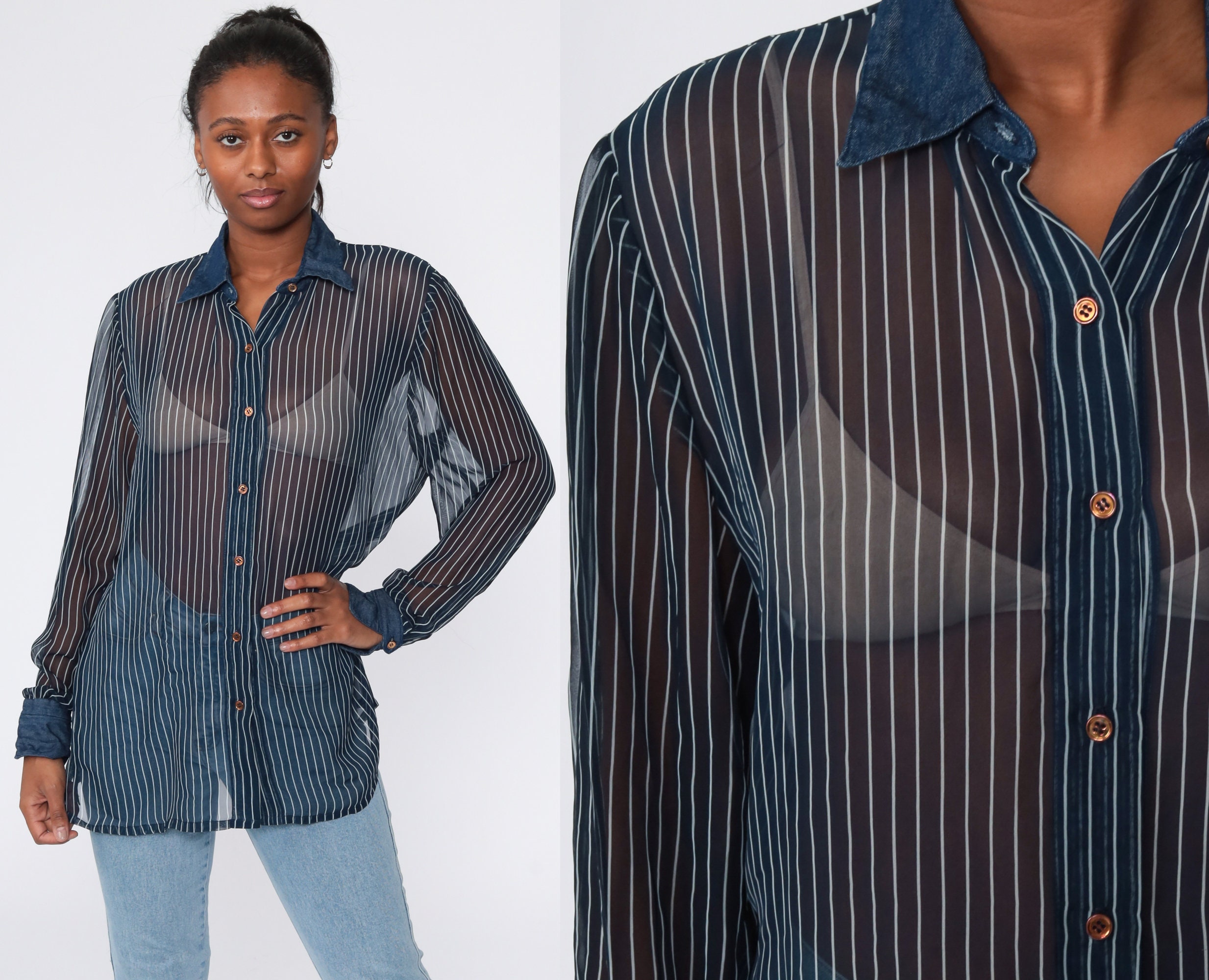 Striped chiffon store blouse