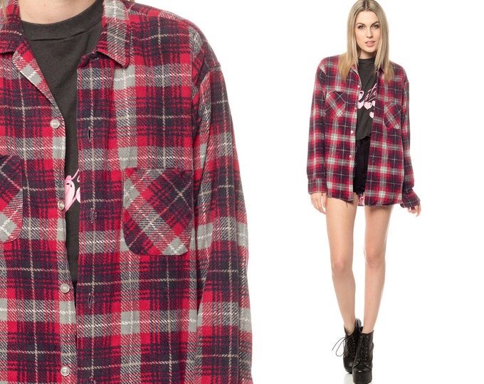 Red Flannel Shirt 90s Plaid GRUNGE Button up 1990s Lumberjack - Etsy