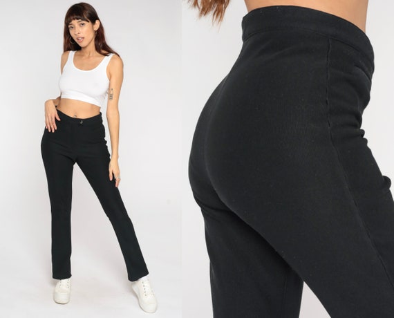 Slim Black Pants Y2K Trousers High Rise Waisted Simple Fitted Pants Retro Basic Minimalist Chic Plain Solid Pants Vintage 00s Medium M
