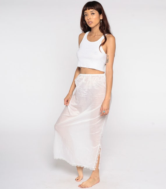 Sheer White Skirt 70s Slip Skirt Hippie Skirt Max… - image 2