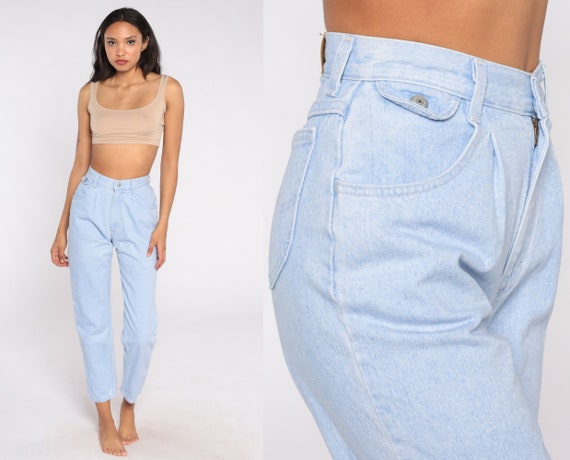Pleated Lee Jeans 80s 90s Denim Pants High Waist Jeans 1990s Jeans Tapered Light Wash Denim Slim Skinny 1990s Vintage Extra Small xs