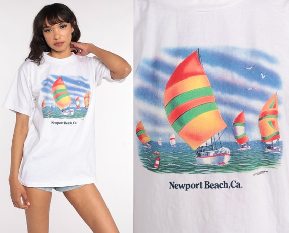 Newport Beach Shirt Sailboat Shirt California Tshirt 80s Graphic Tee Nautical Shirt 90s Vintage Small Medium