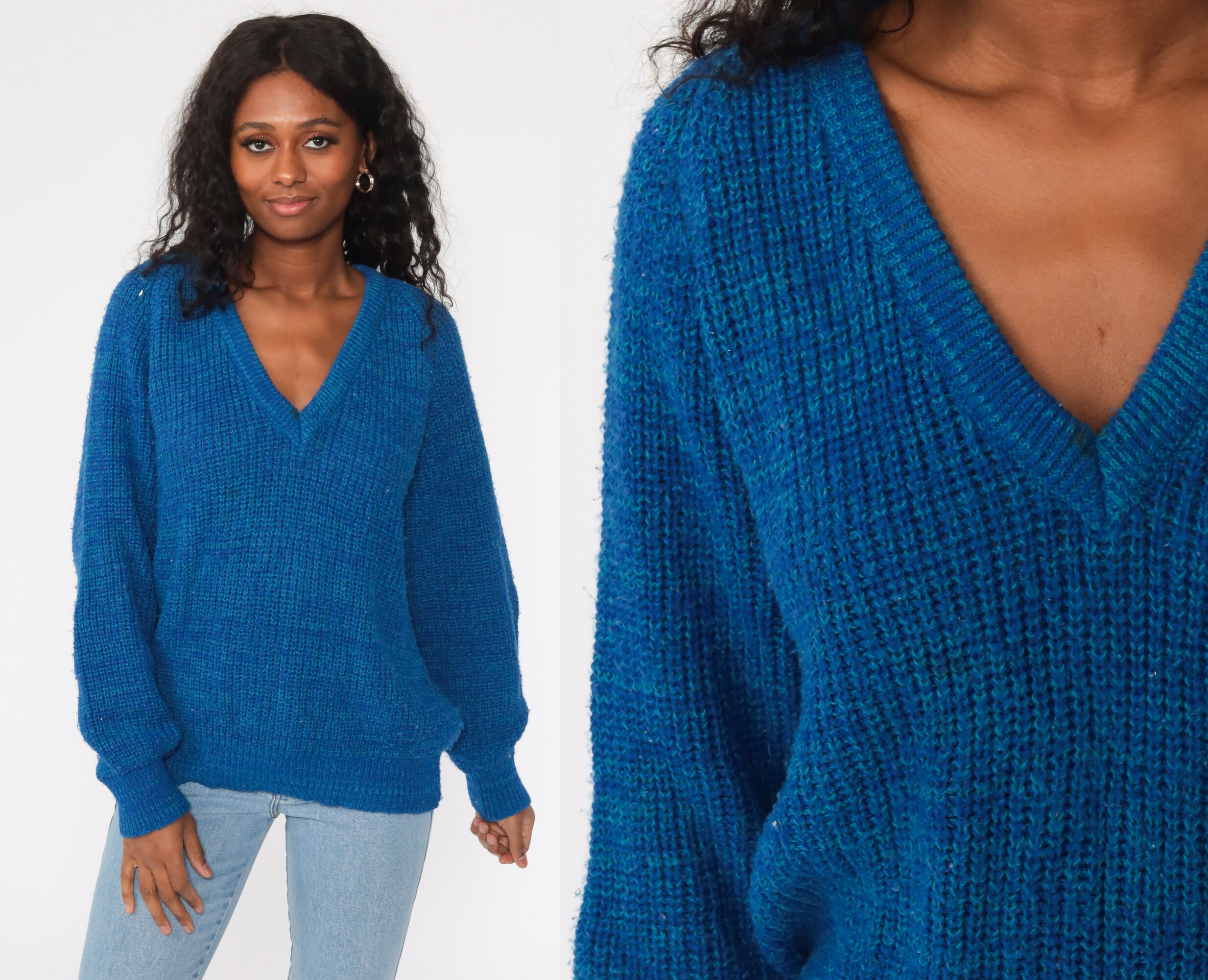 Royal Blue Sweater 1980s Pullover 